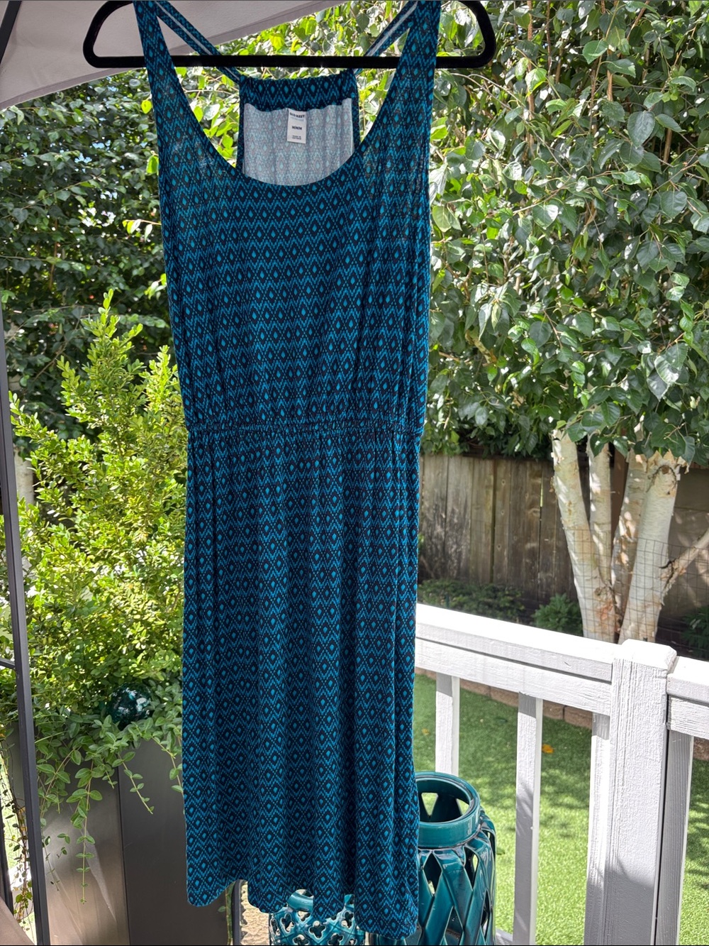 Old Navy Racerback Tank Geometric Teal Blue Dress